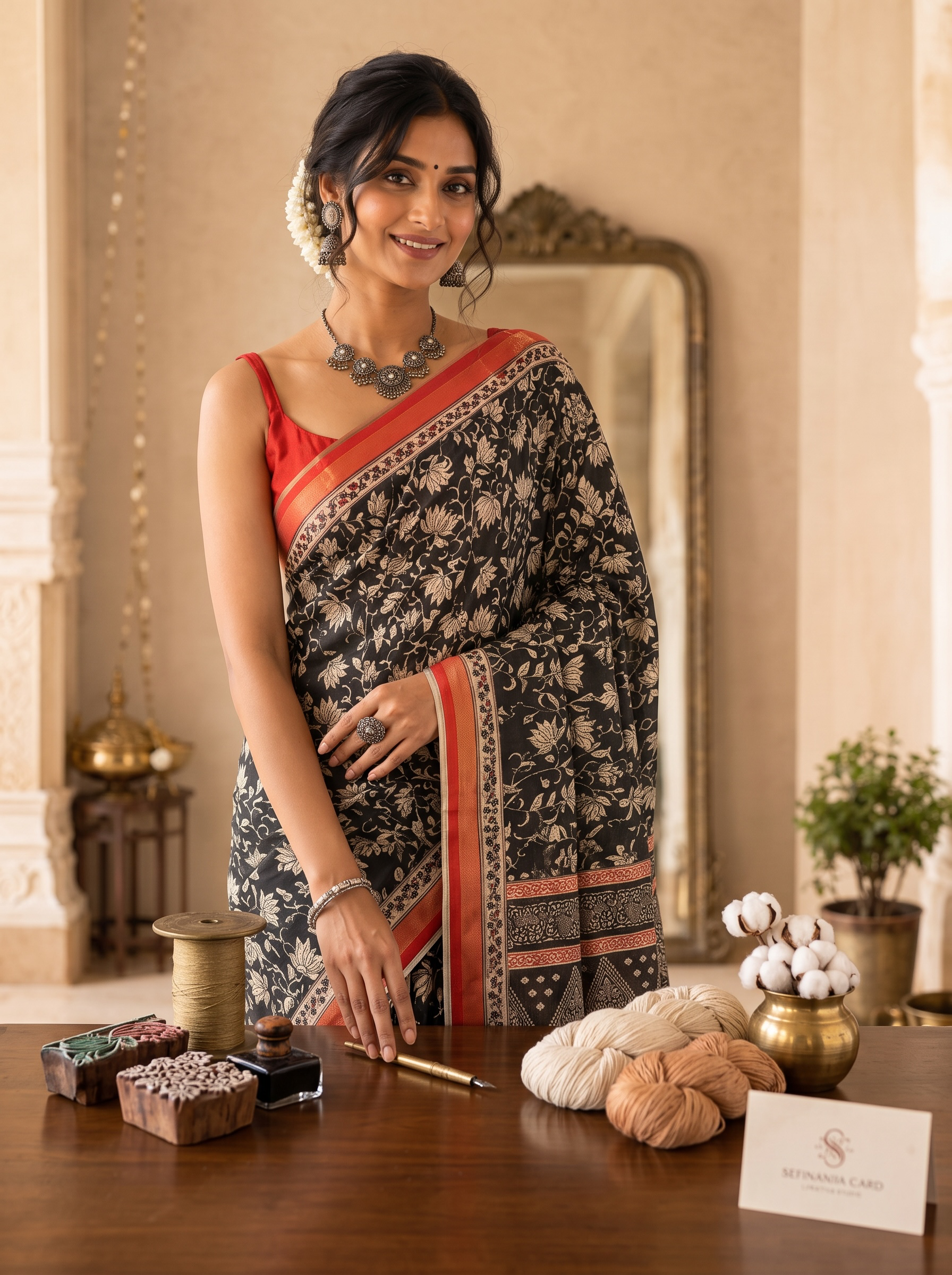 Soft muslin cotton saree - Black