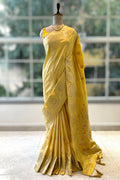 Pastel yellow soft silk saree