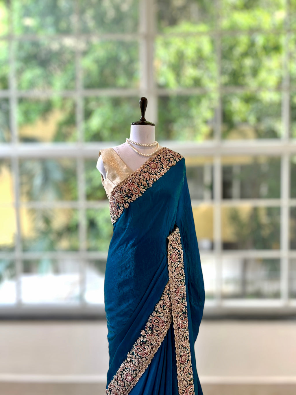 Crushed organza work saree