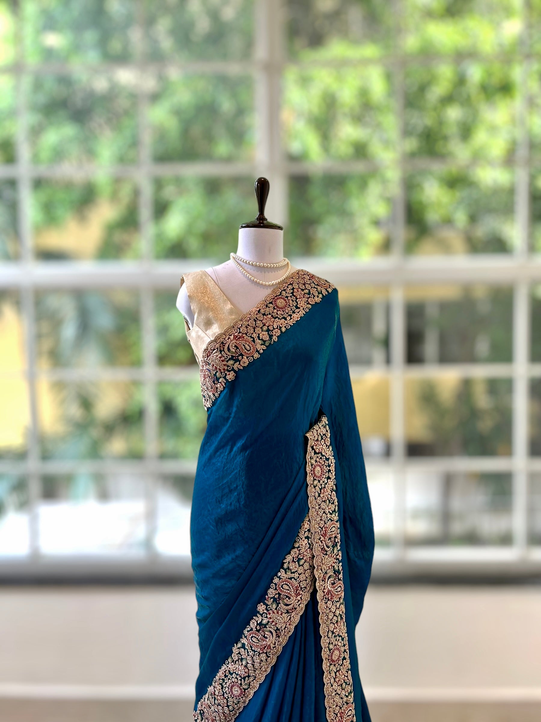 Crushed organza work saree