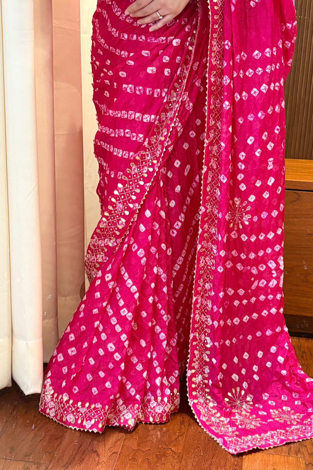 Pure viscose bandhani saree - Ruby Pink