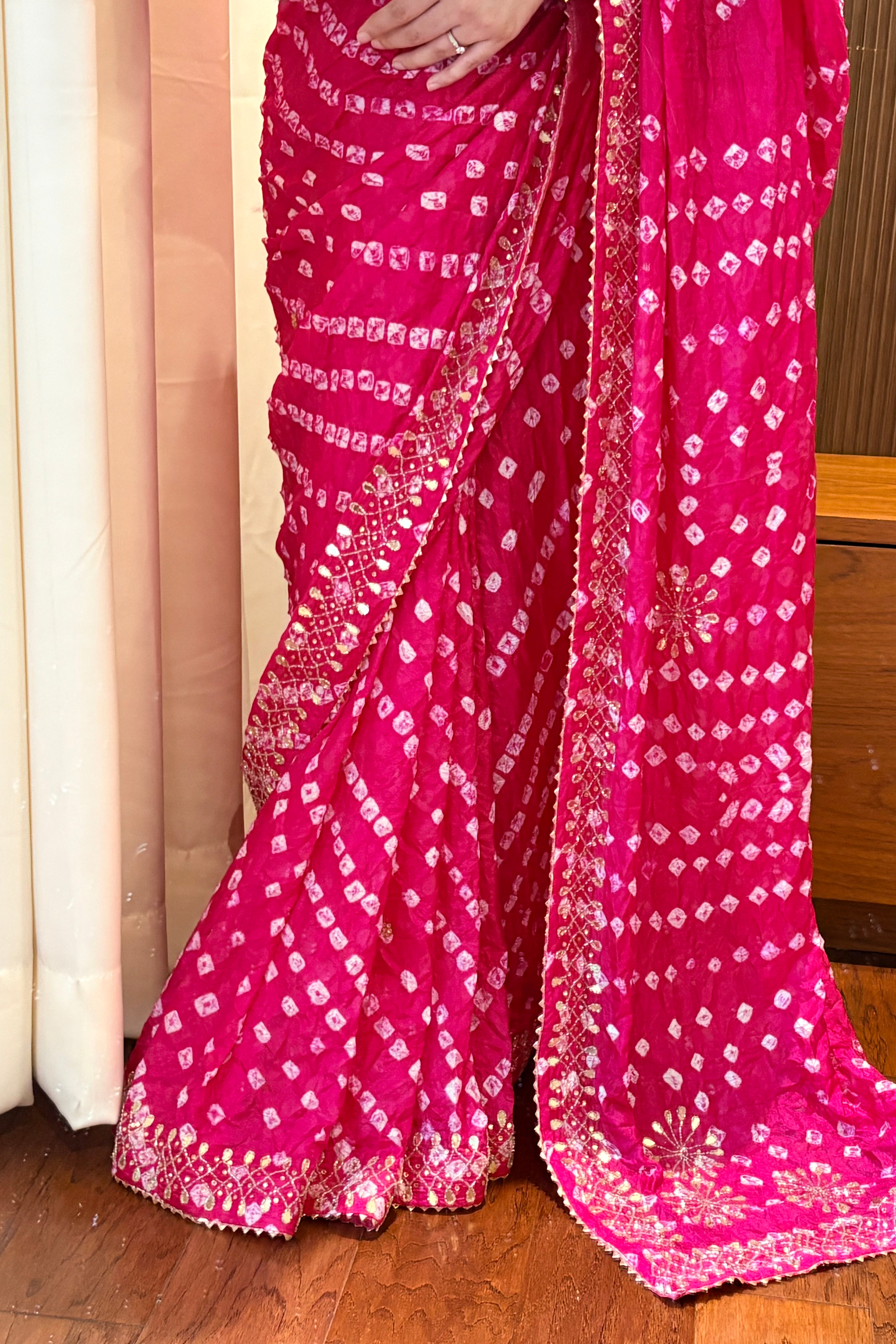 Pure viscose bandhani saree - Ruby Pink