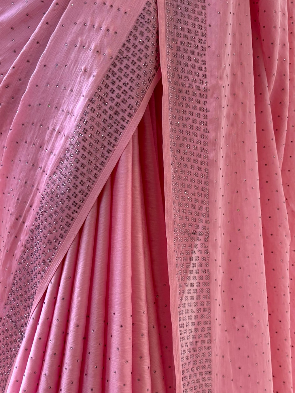 Pink swarovski satin saree