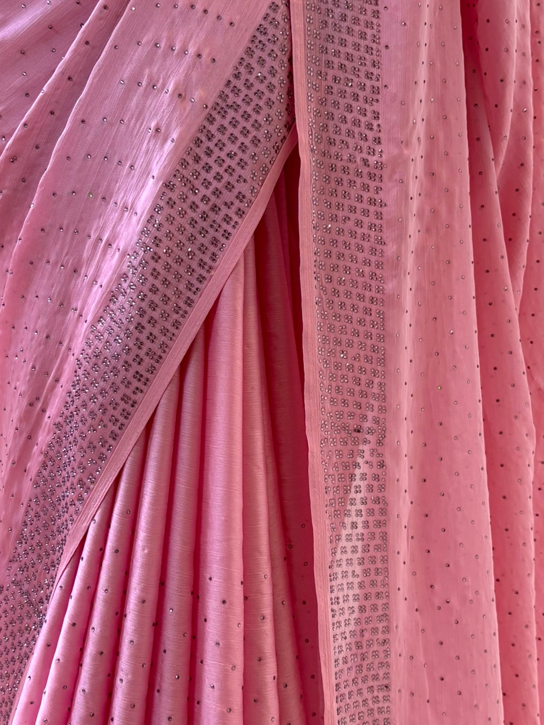 Pink swarovski satin saree