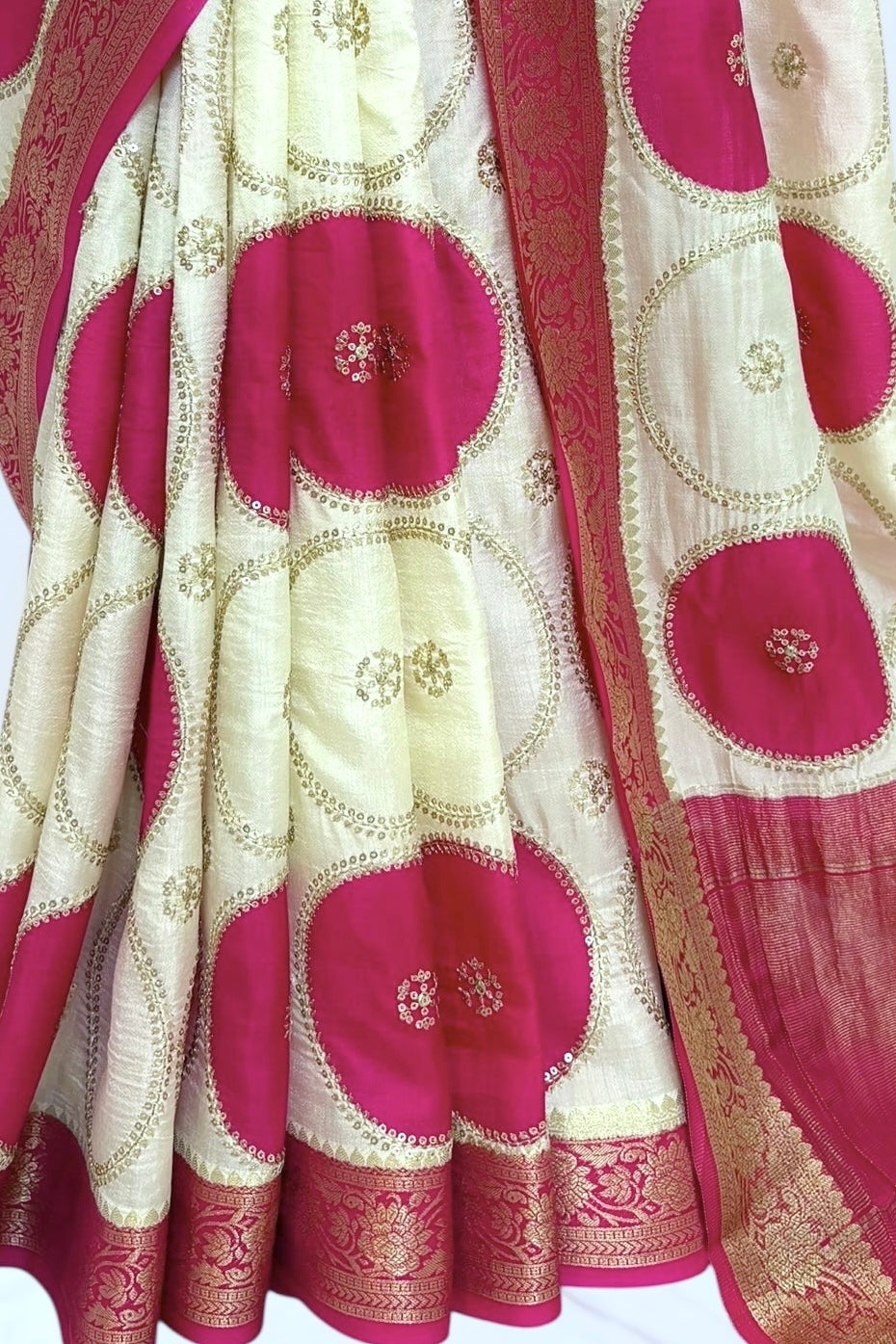 Off White Pure Dola Silk Saree