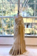 Floral embroidered threadwork saree - Golden