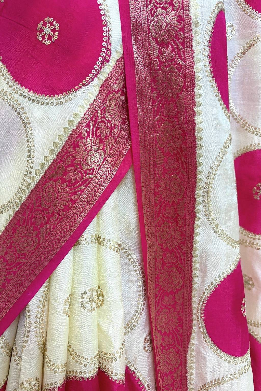 Off White Pure Dola Silk Saree