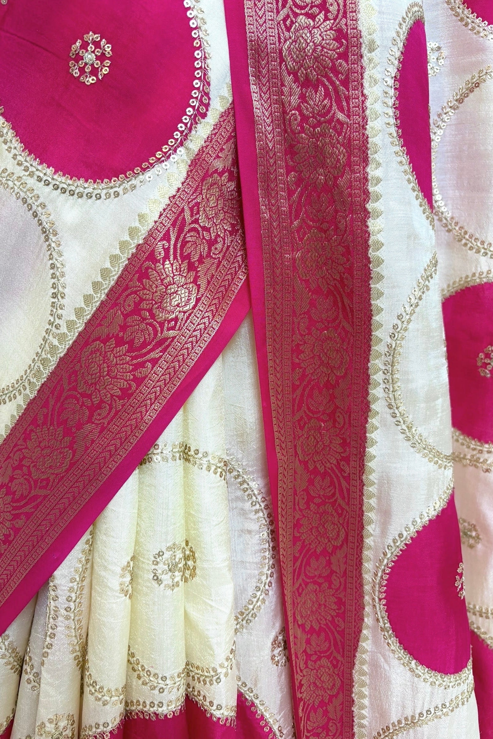 Off White Pure Dola Silk Saree