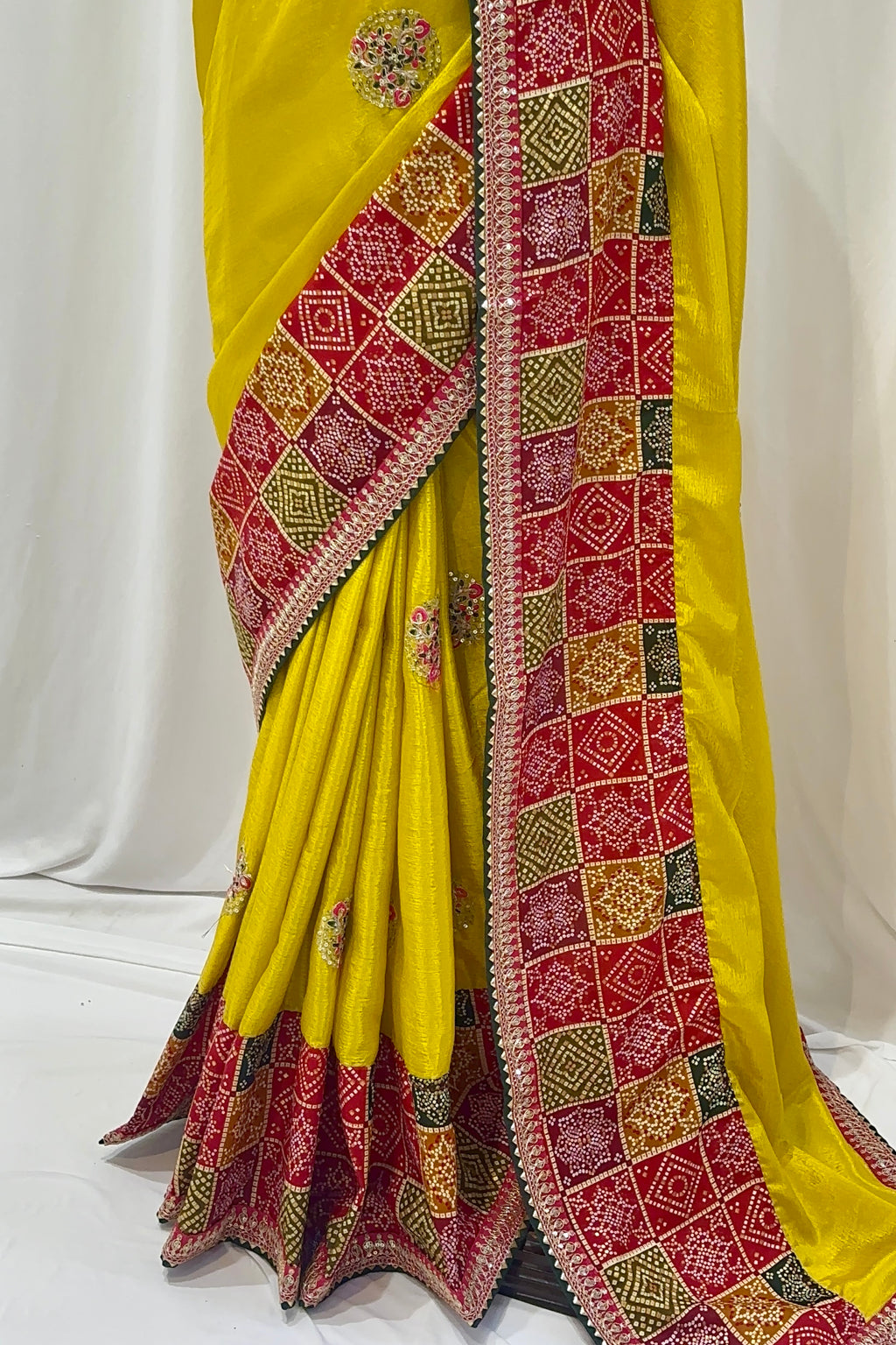 Yellow chiffon work saree