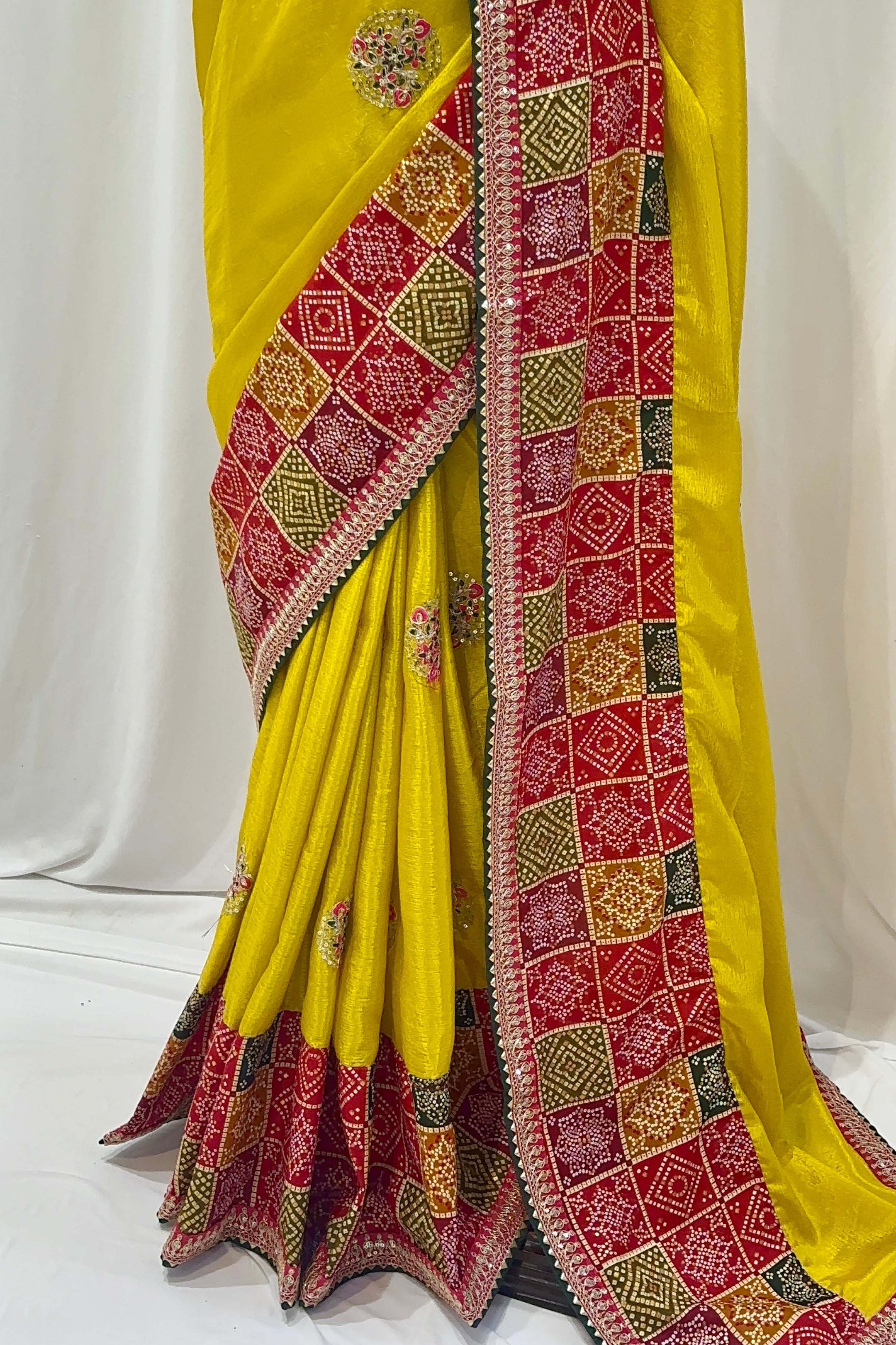 Yellow chiffon work saree