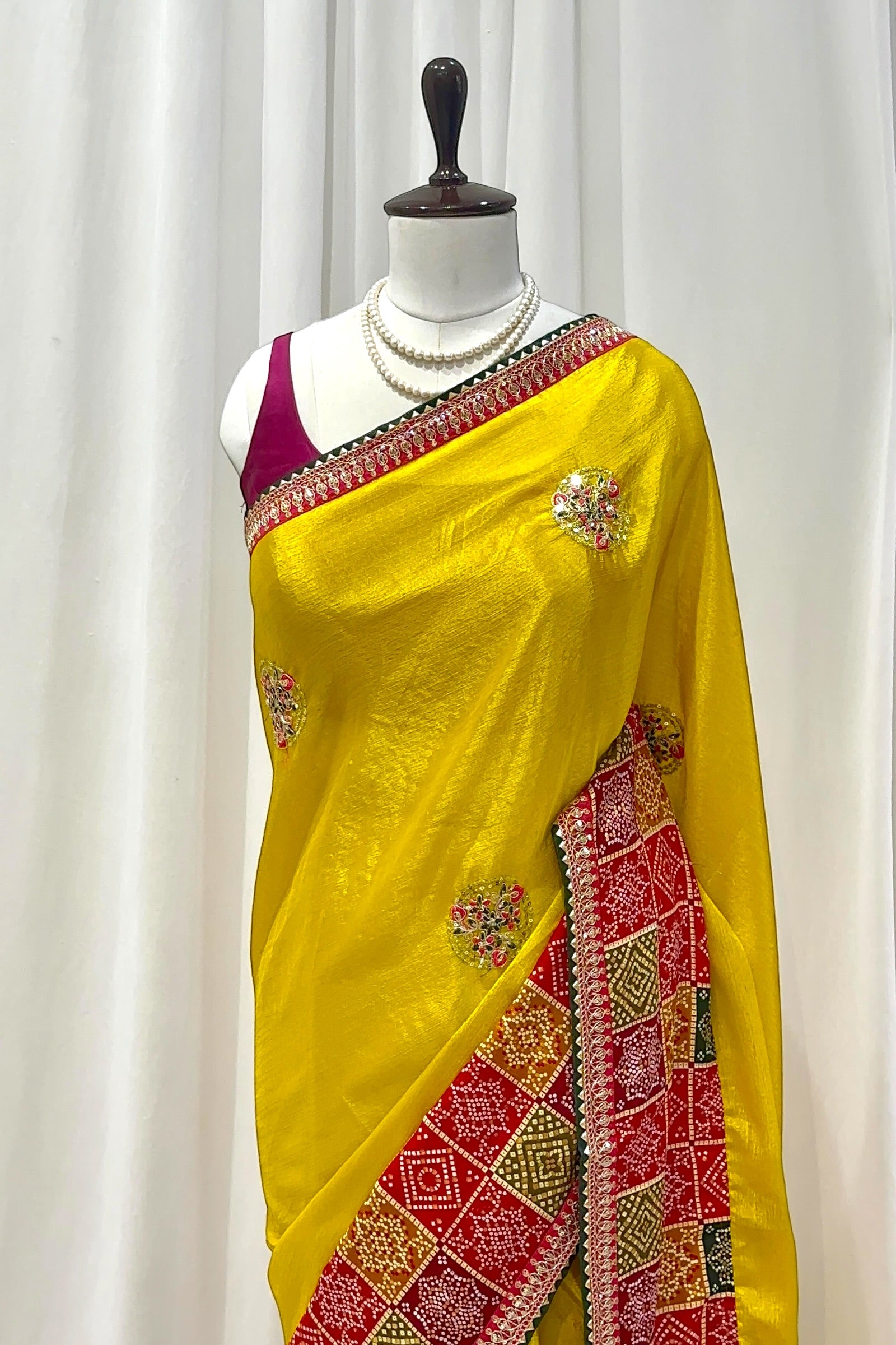 Yellow chiffon work saree