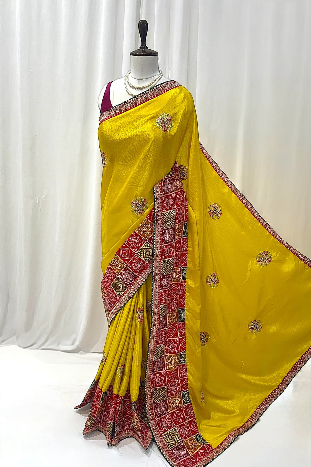 Yellow chiffon work saree