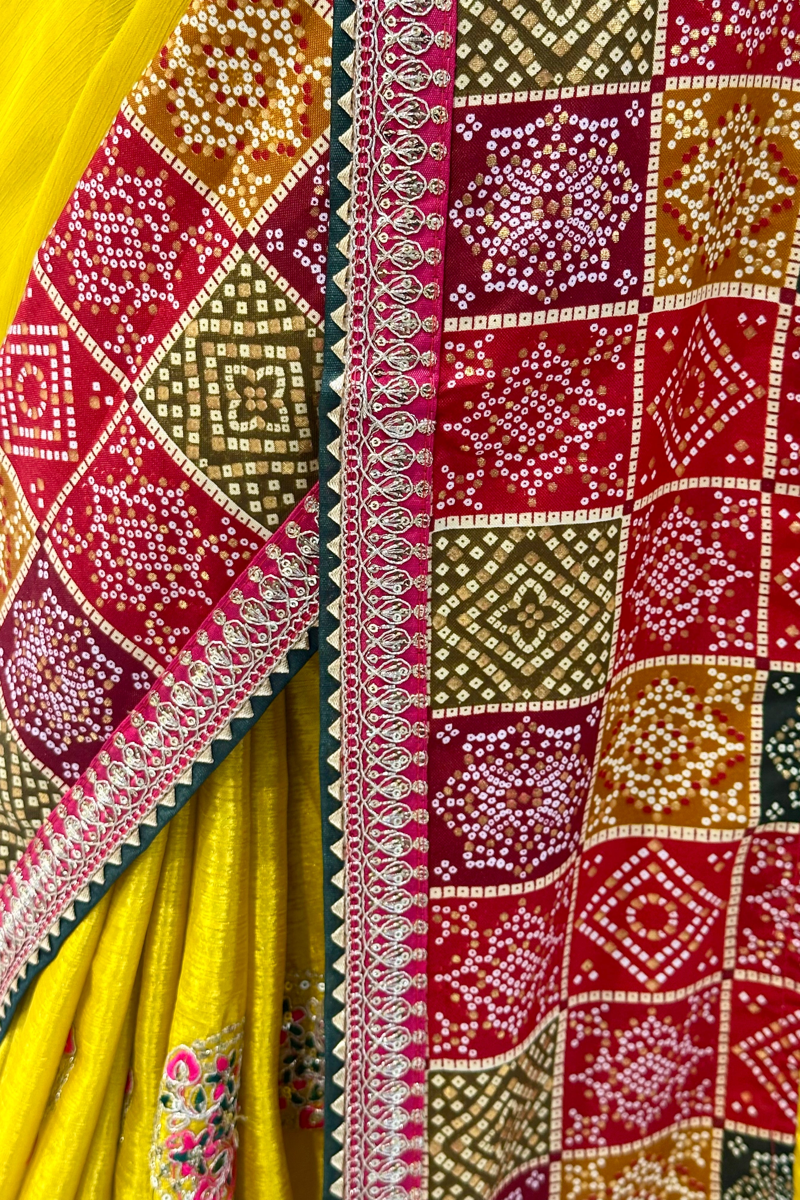 Yellow chiffon work saree