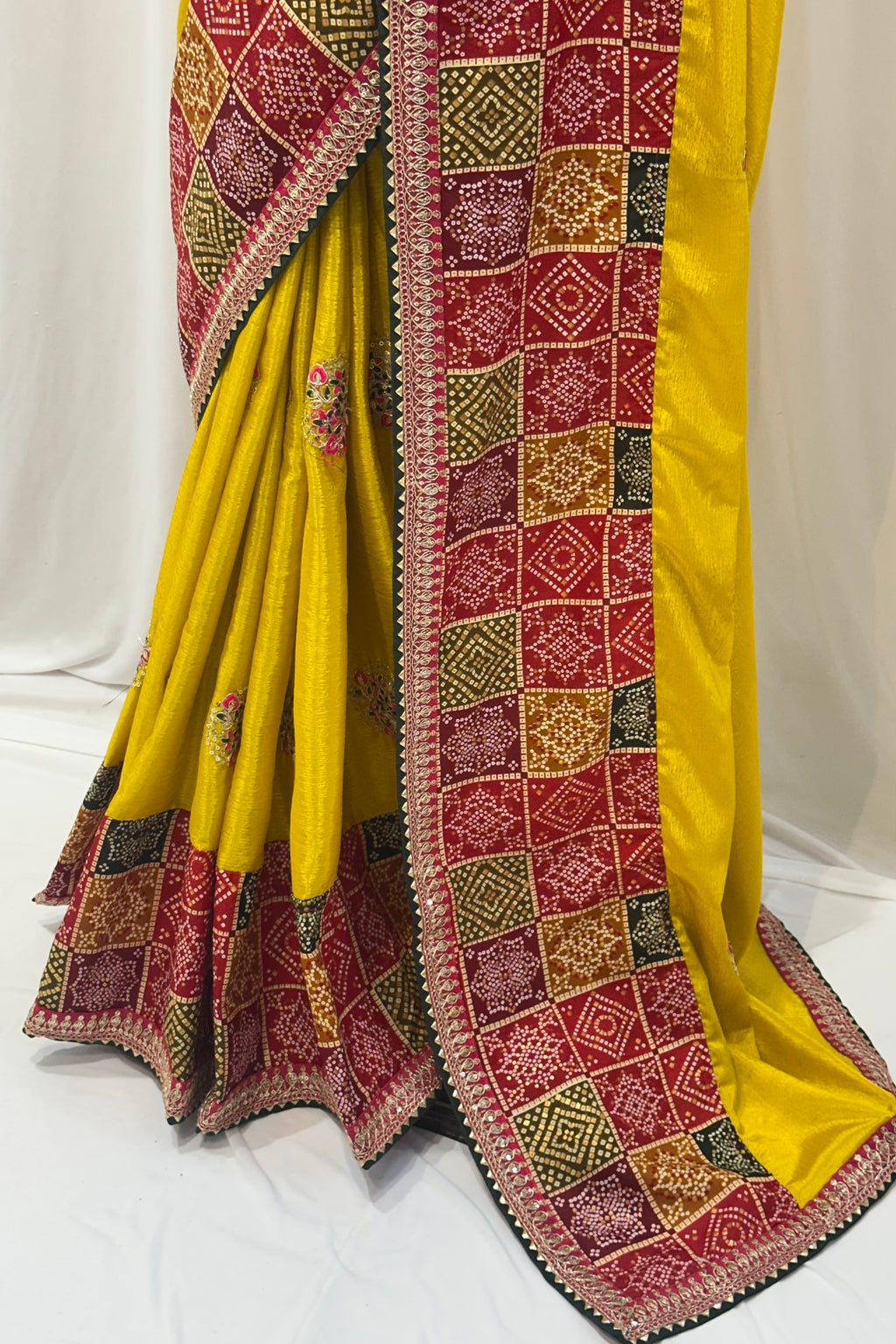 Yellow chiffon work saree