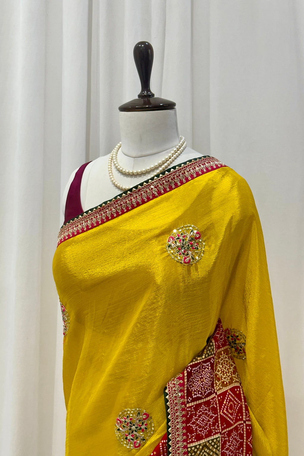 Yellow chiffon work saree