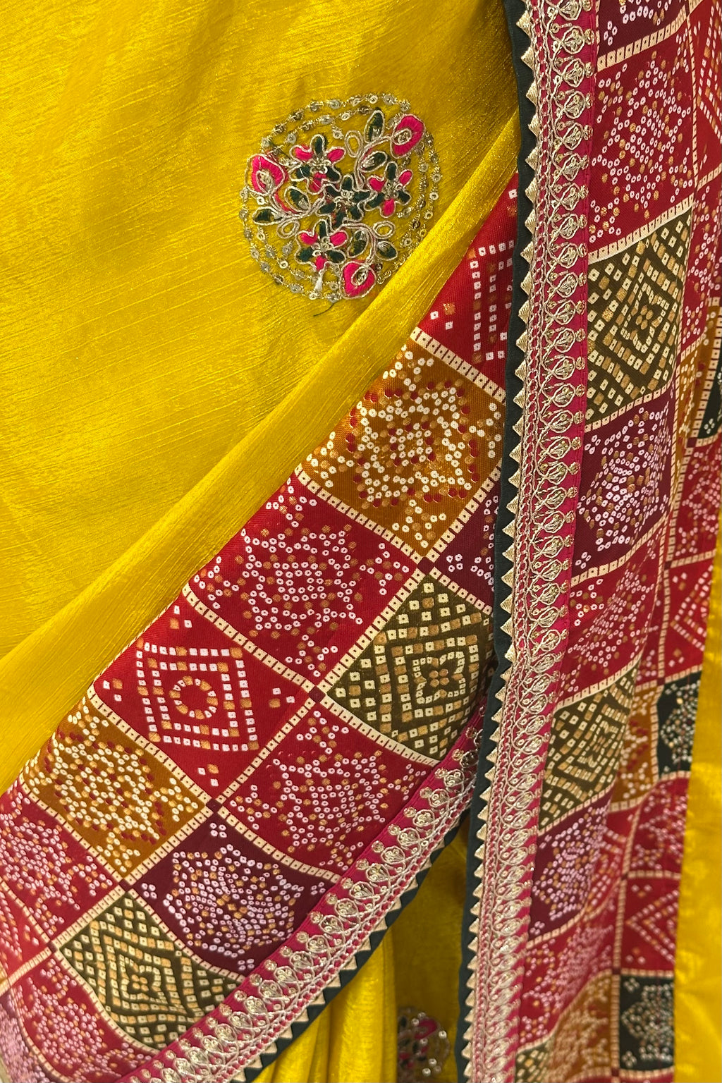 Yellow chiffon work saree