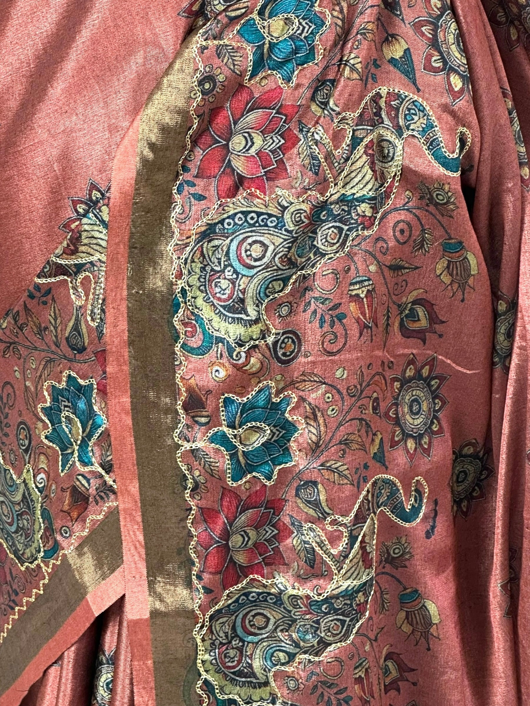 Digital print aariwork soft silk saree - Dusty Pink