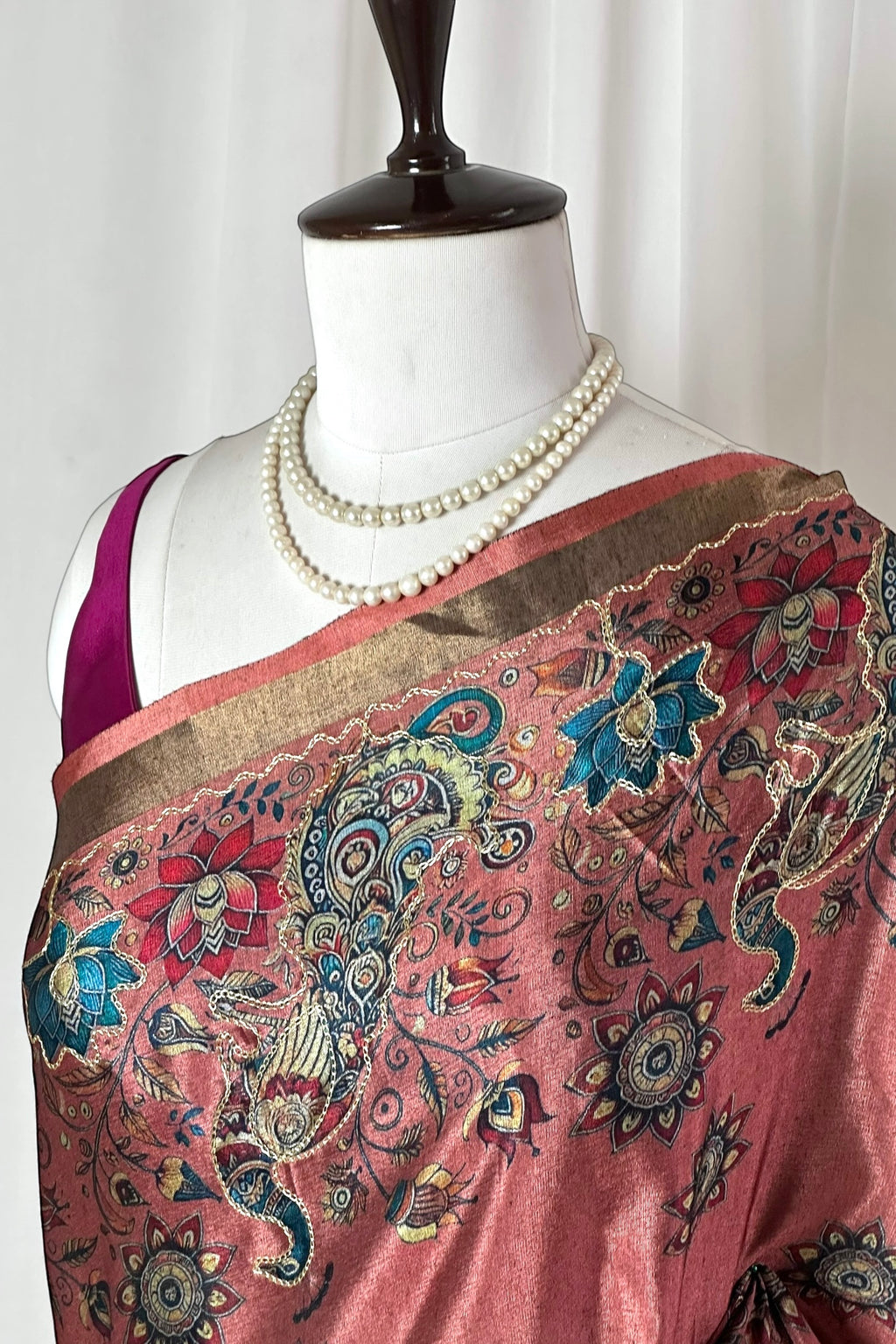 Digital print aariwork soft silk saree - Dusty Pink