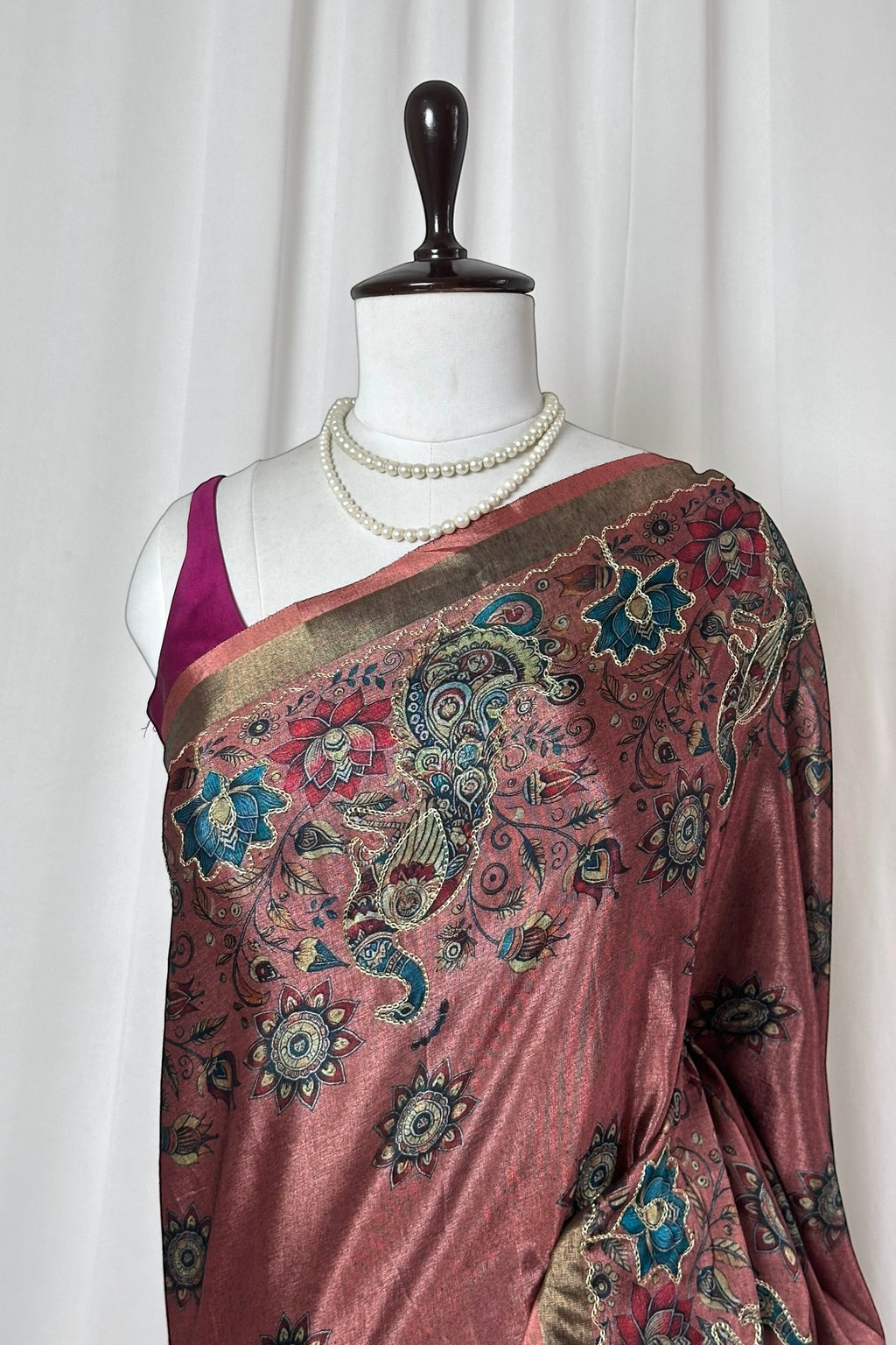 Digital print aariwork soft silk saree - Dusty Pink