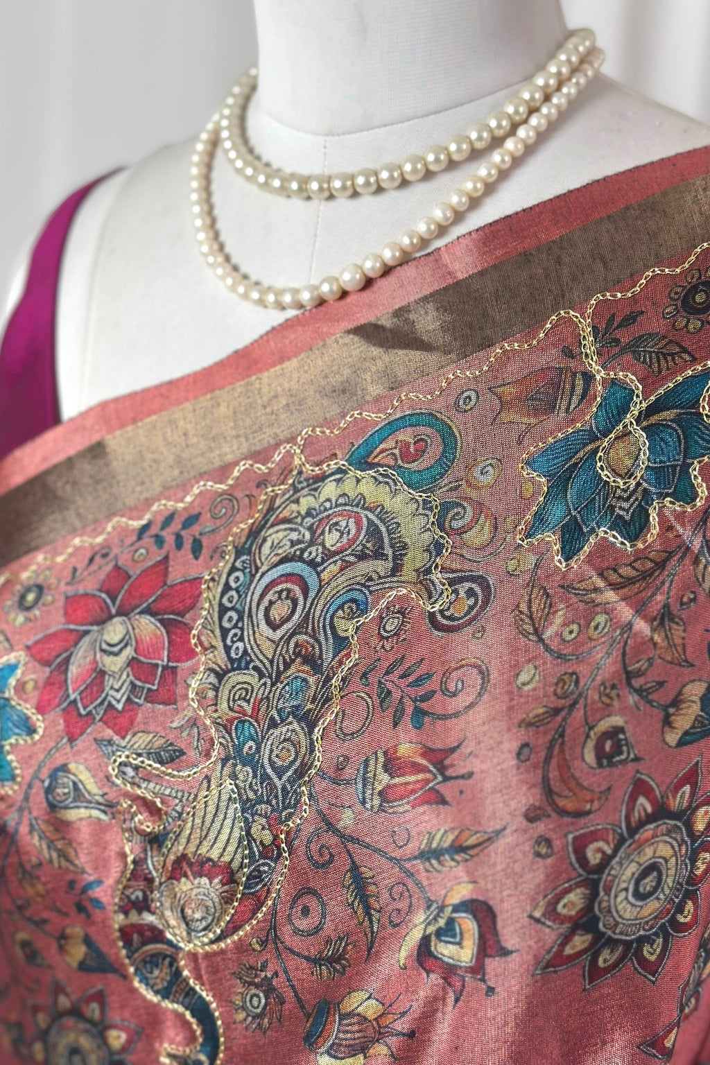 Digital print aariwork soft silk saree - Dusty Pink