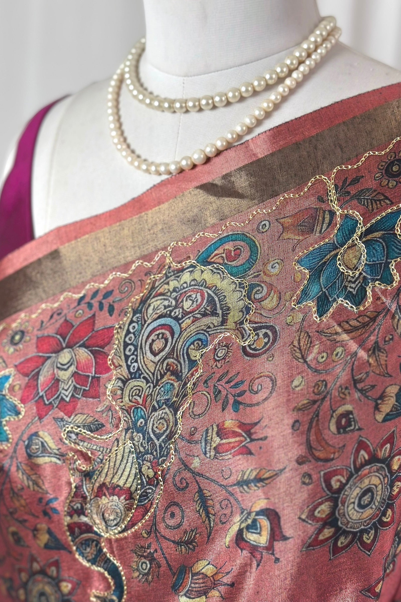 Digital print aariwork soft silk saree - Dusty Pink