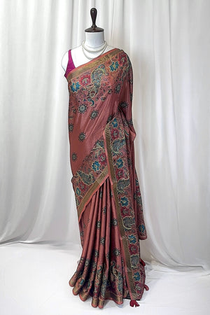 Digital print aariwork soft silk saree - Dusty Pink