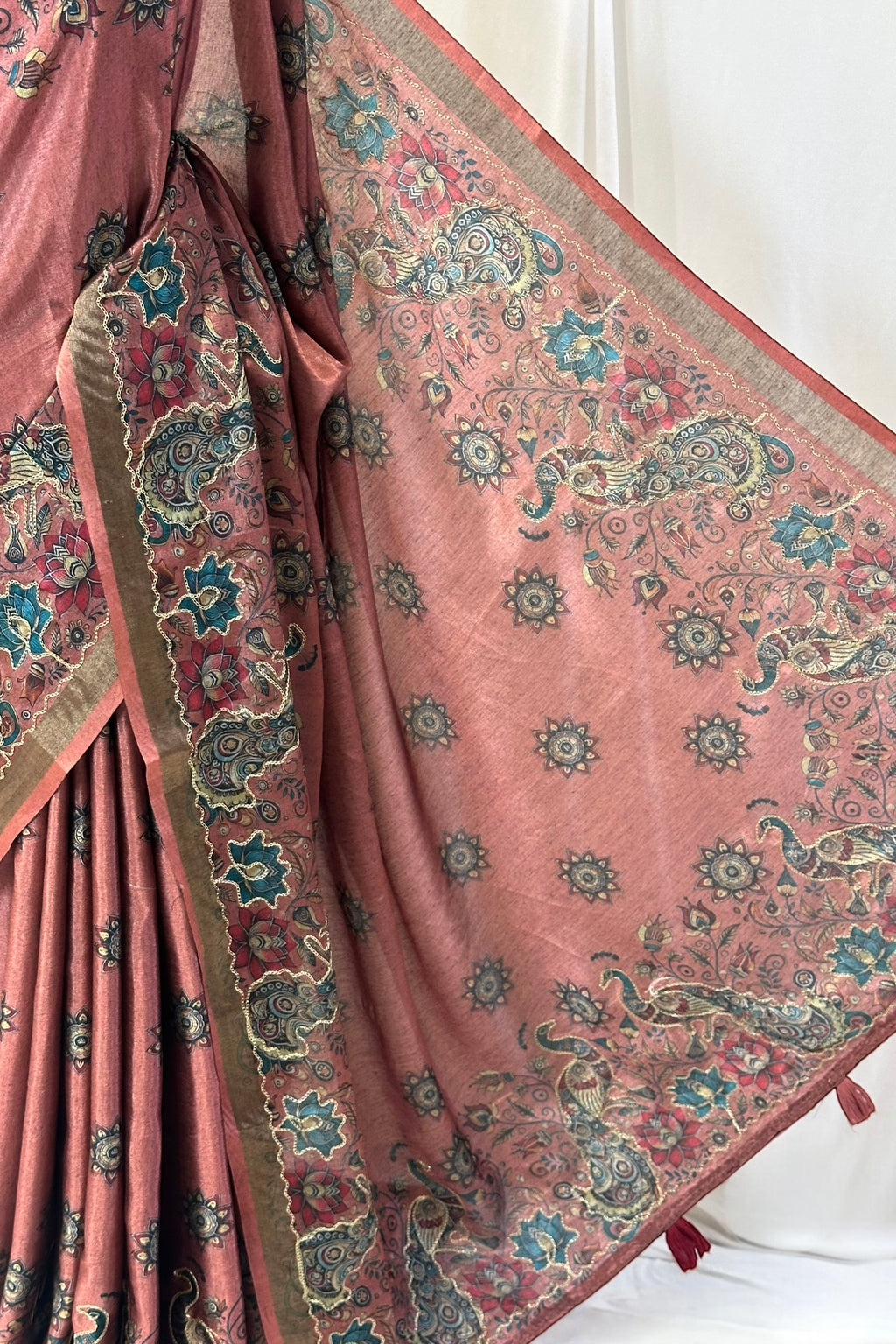 Digital print aariwork soft silk saree - Dusty Pink