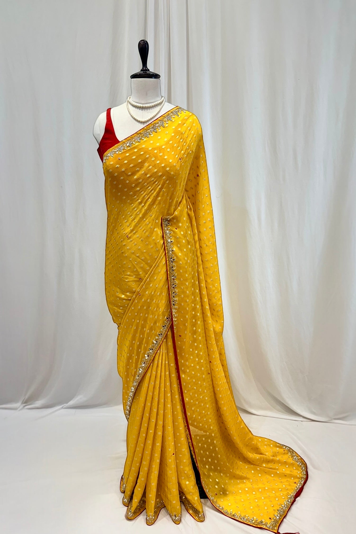 Mirror work zari embellished saree - Yellow