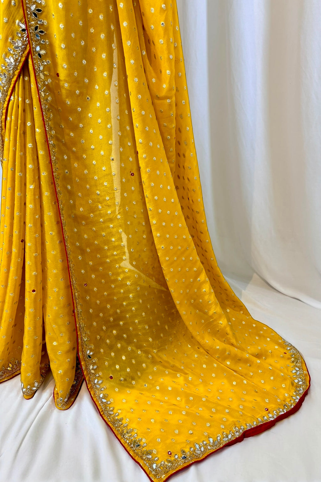 Mirror work zari embellished saree - Yellow