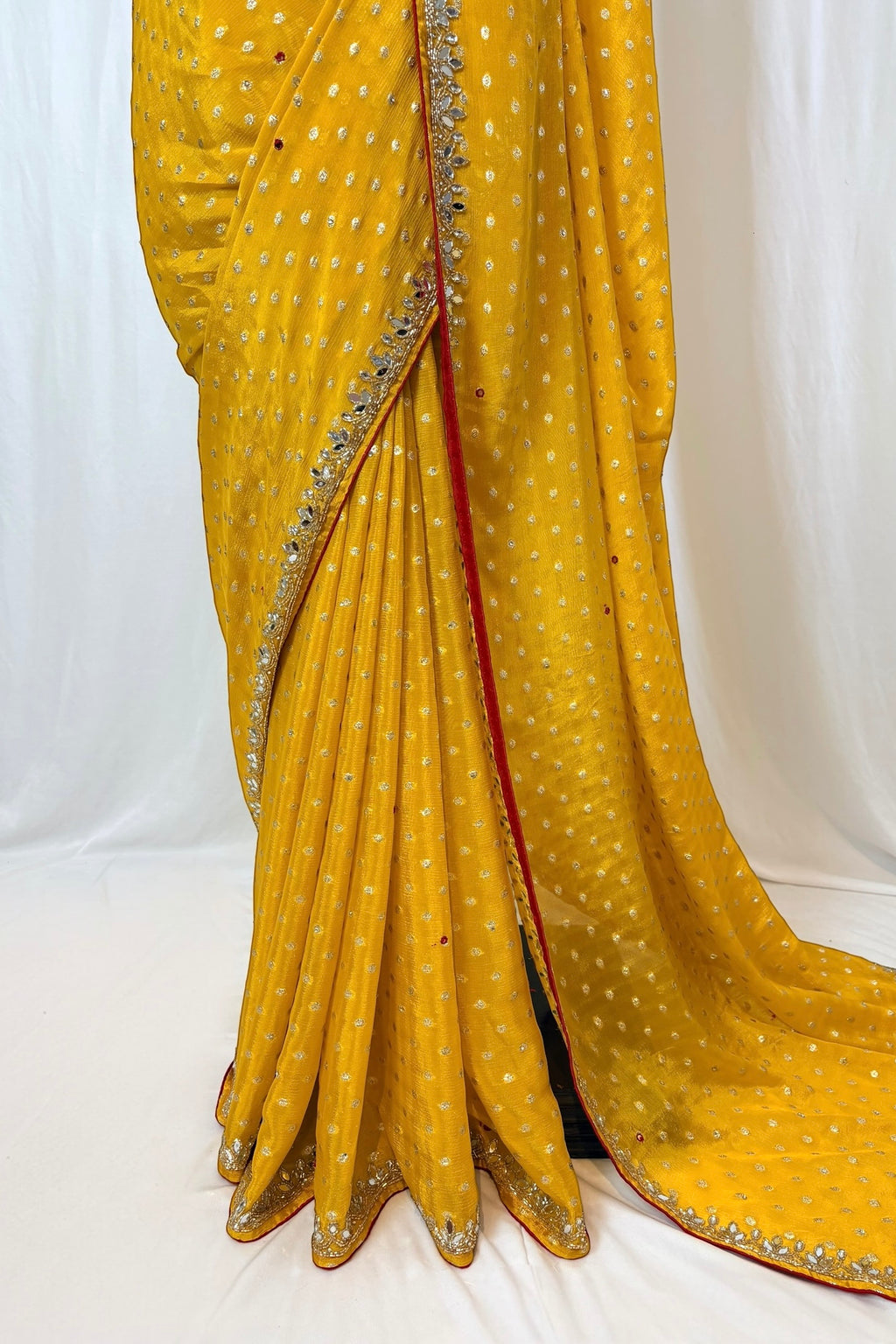 Mirror work zari embellished saree - Yellow
