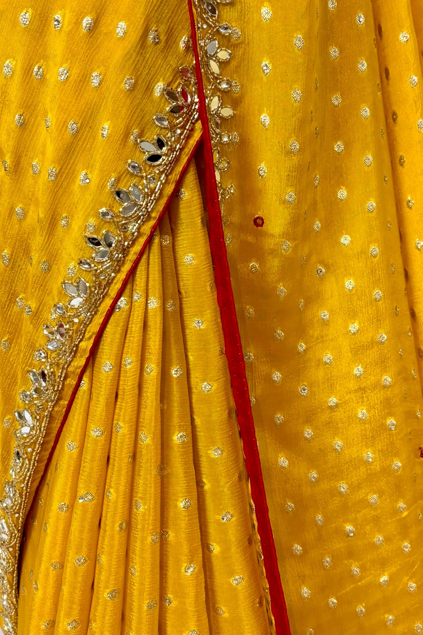 Mirror work zari embellished saree - Yellow