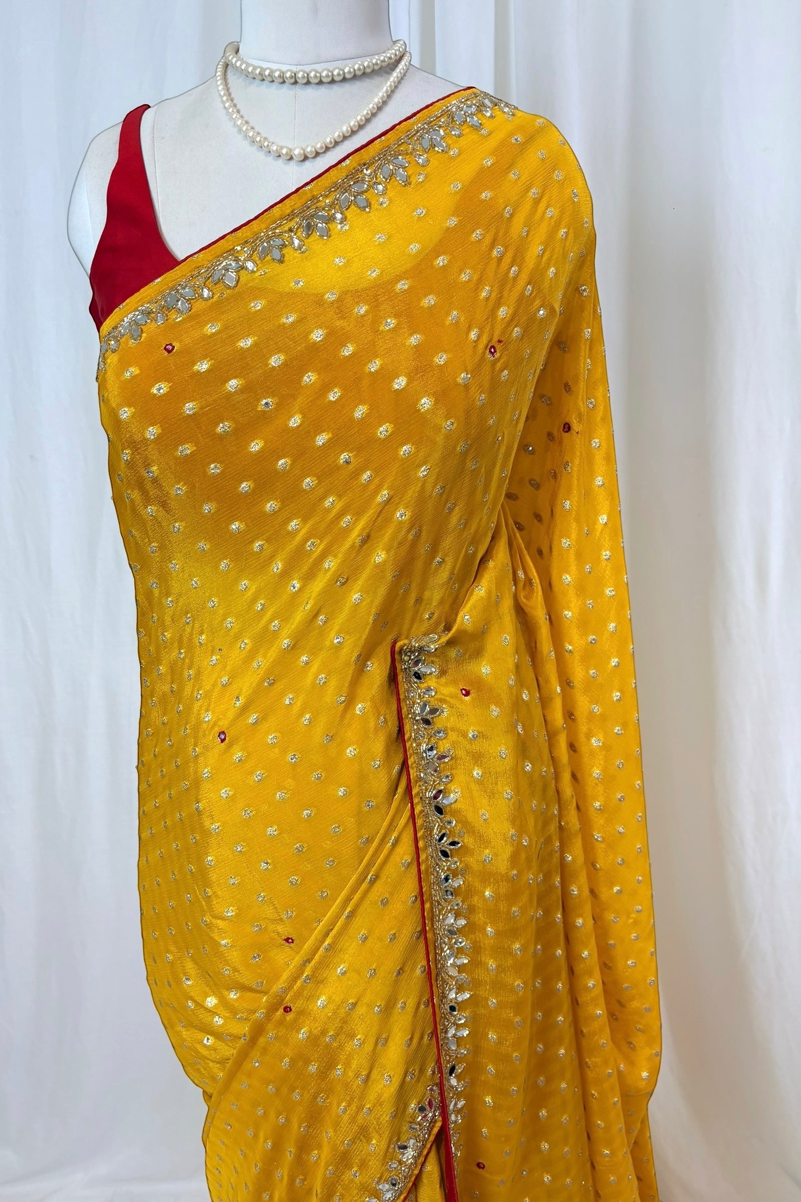 Mirror work zari embellished saree - Yellow