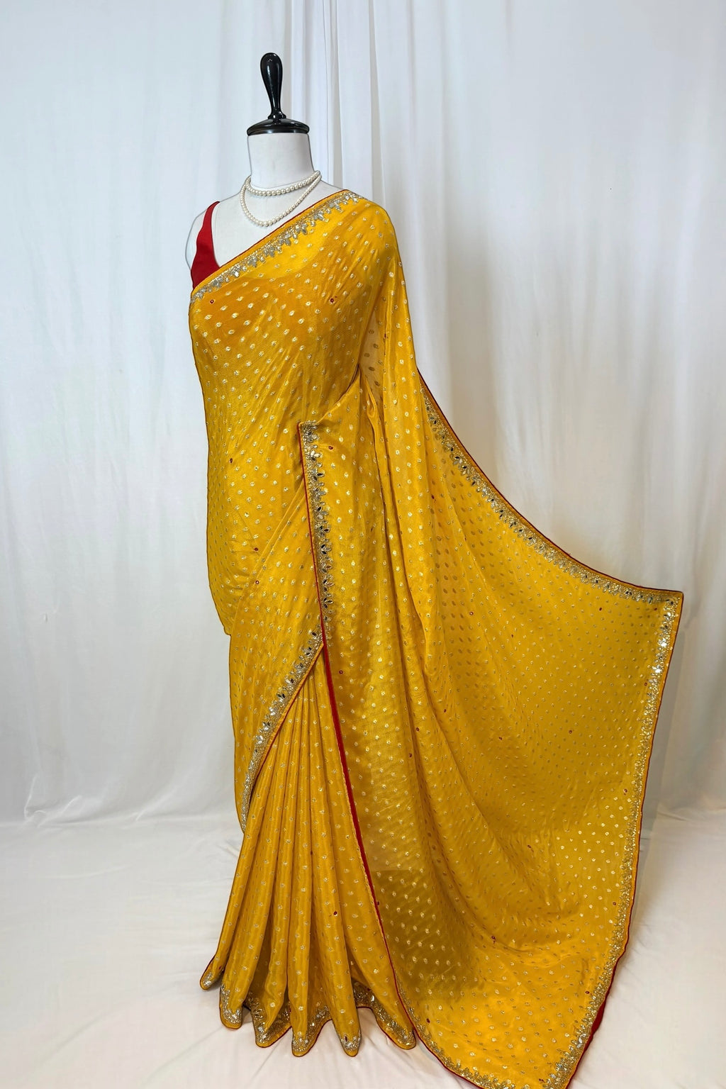 Mirror work zari embellished saree - Yellow