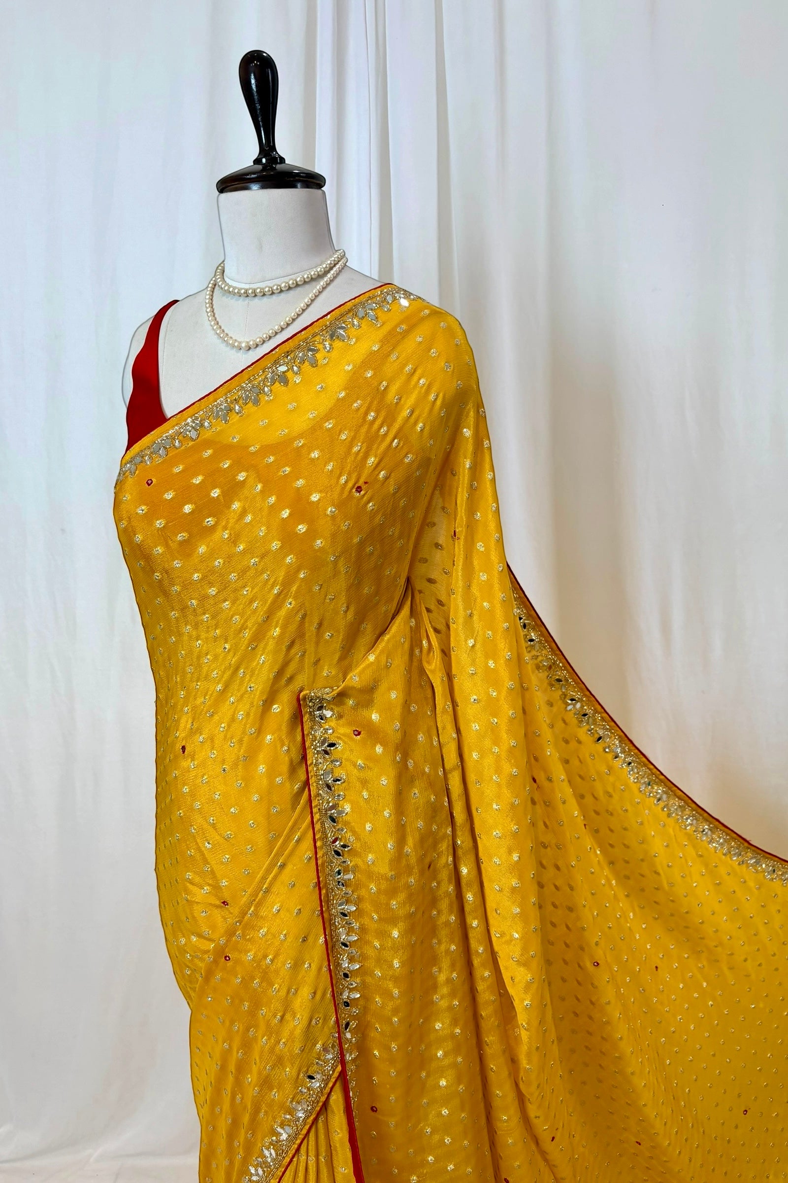 Mirror work zari embellished saree - Yellow