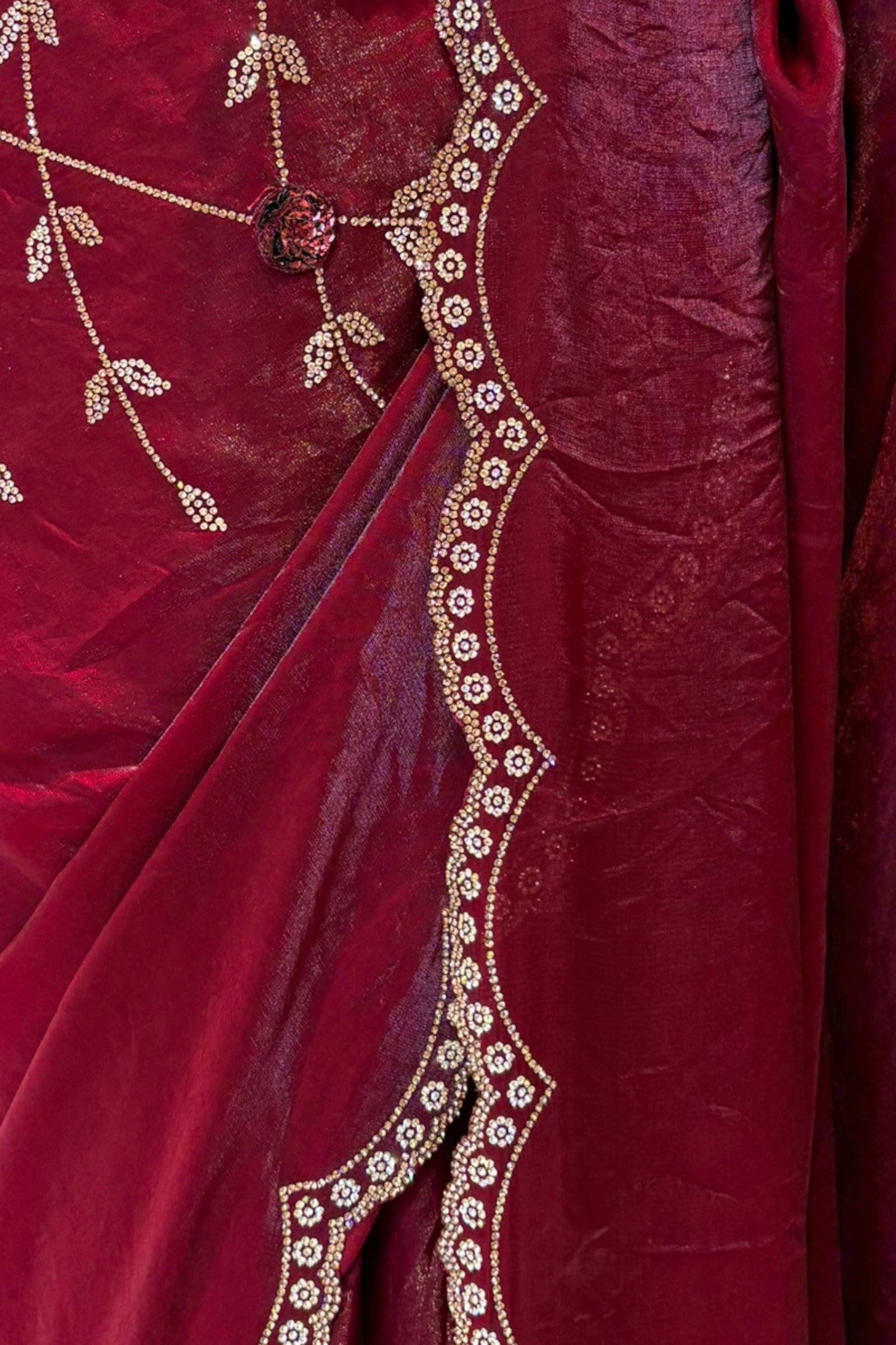 Designer maroon scallop saree