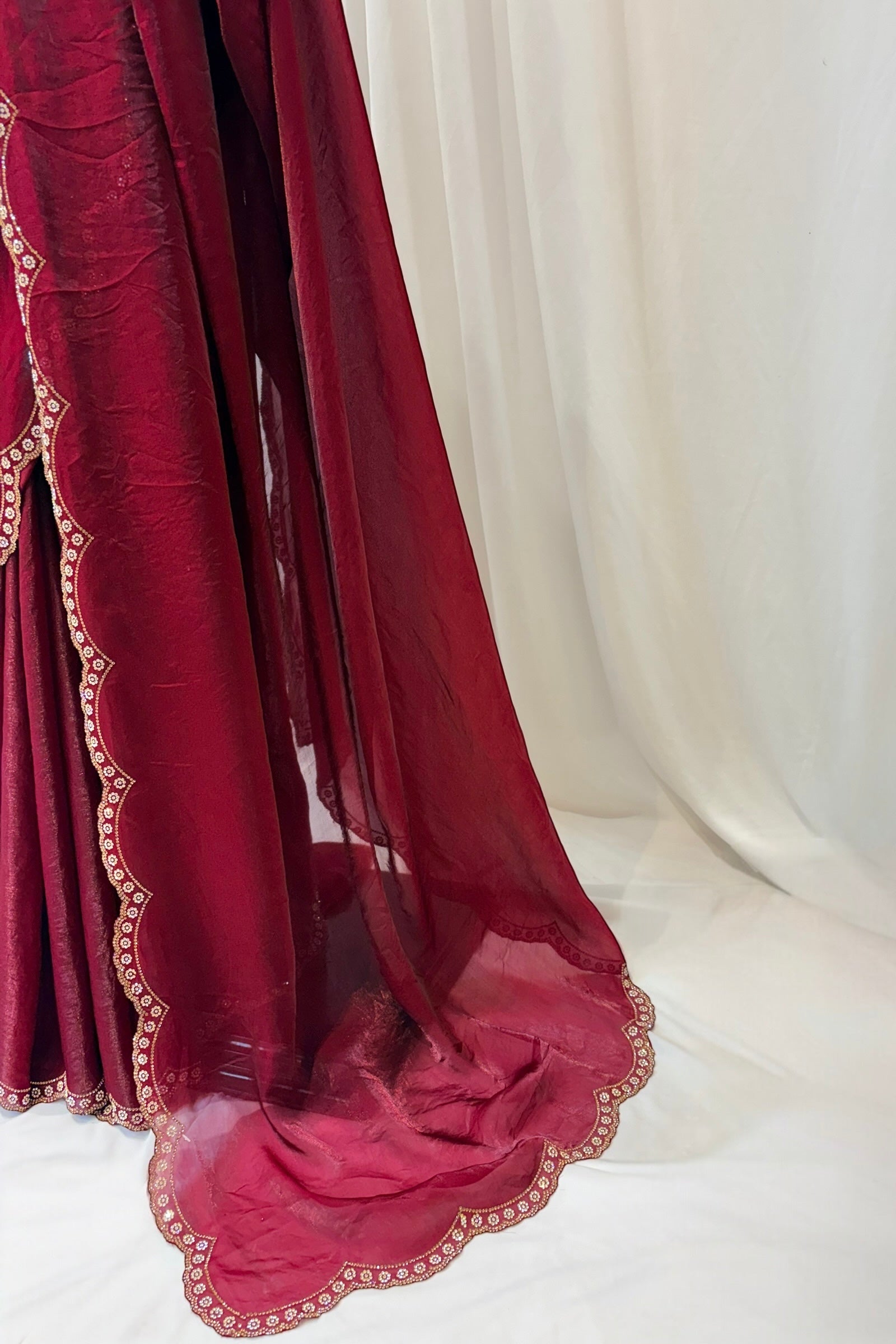 Designer maroon scallop saree