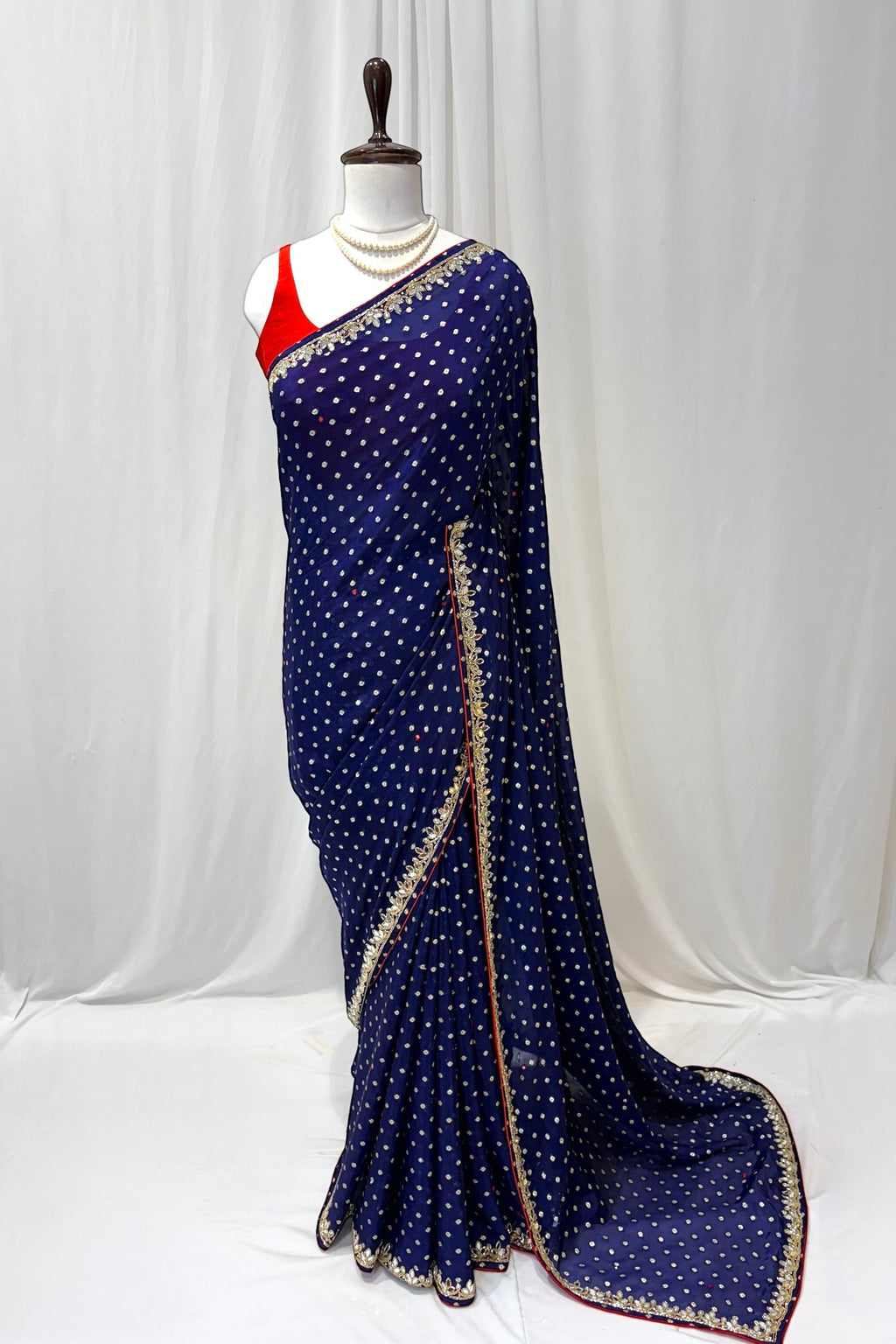 Mirror work zari embellished saree - Peacock blue