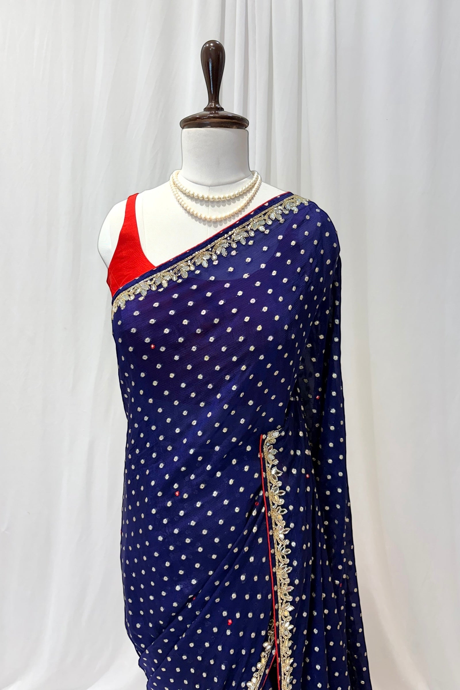 Mirror work zari embellished saree - Peacock blue