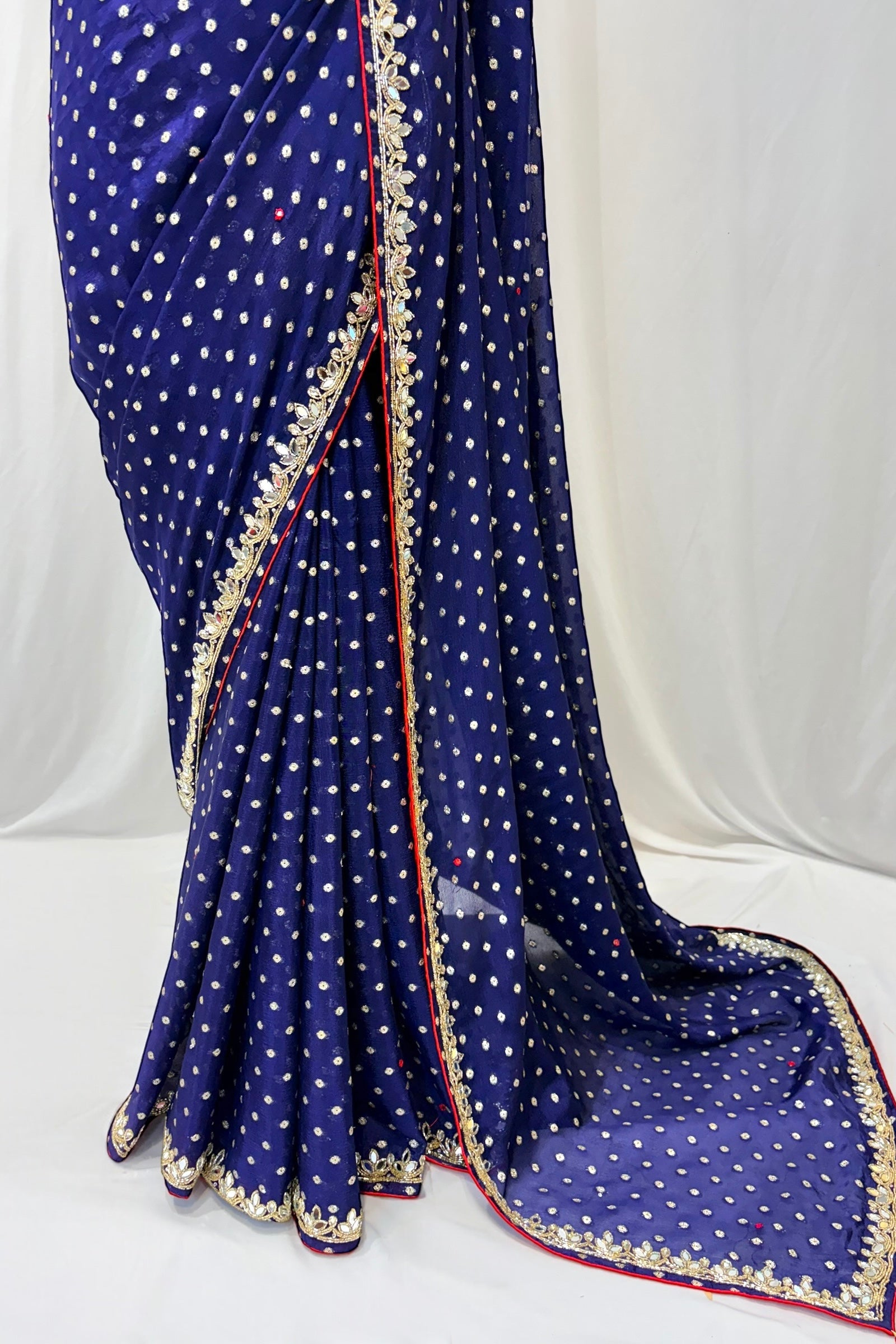 Mirror work zari embellished saree - Peacock blue