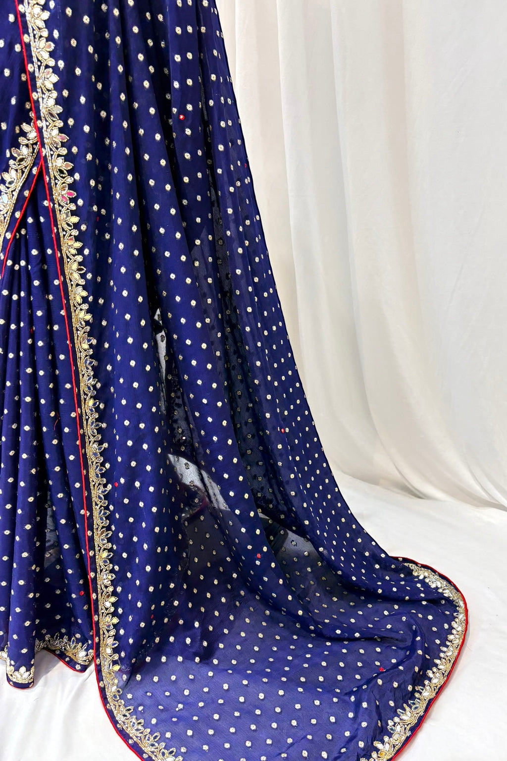 Mirror work zari embellished saree - Peacock blue