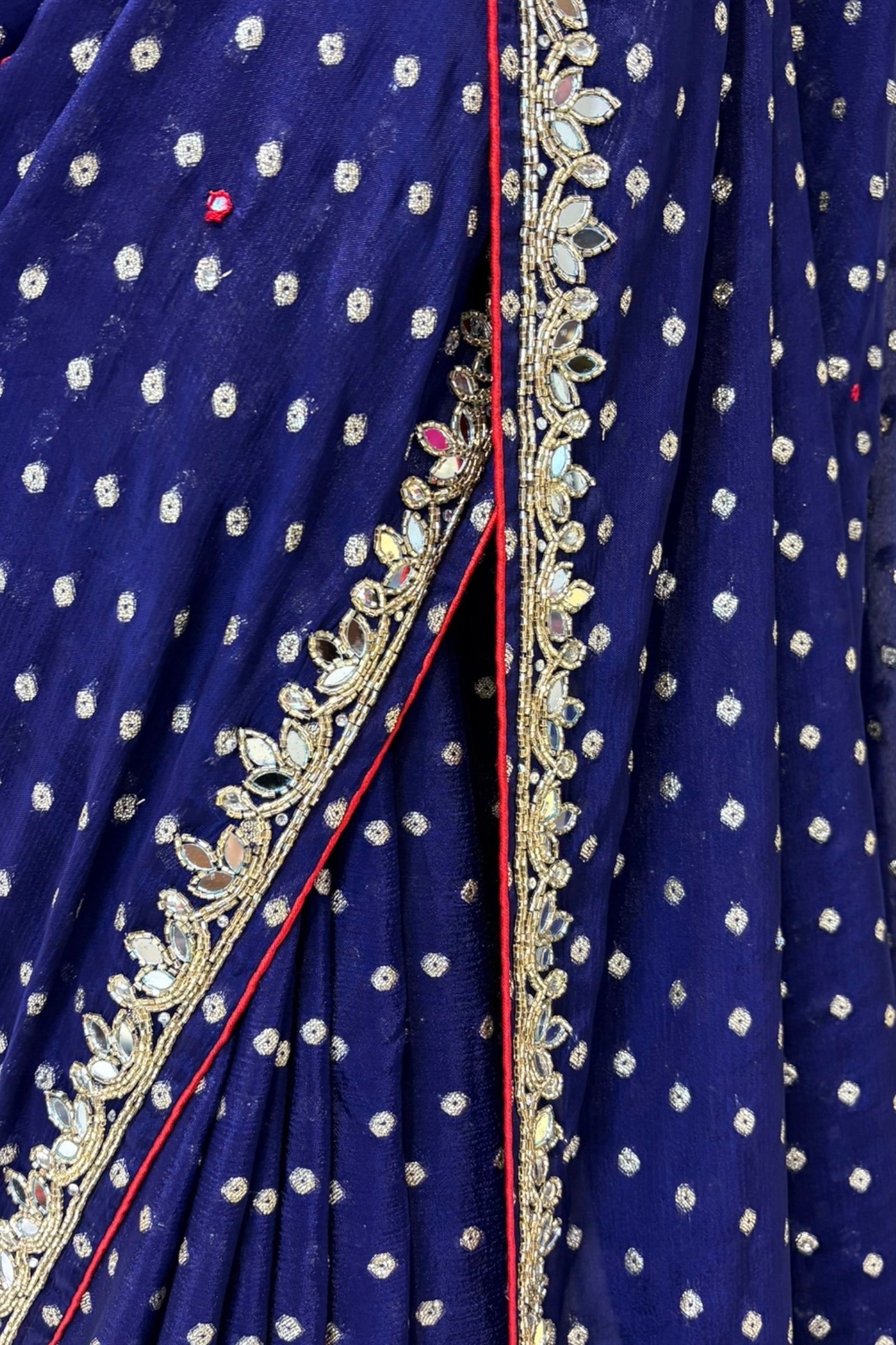 Mirror work zari embellished saree - Peacock blue