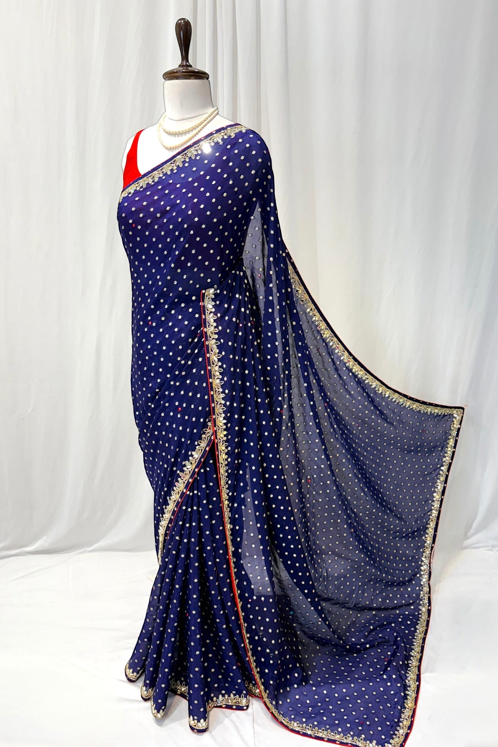 Mirror work zari embellished saree - Peacock blue