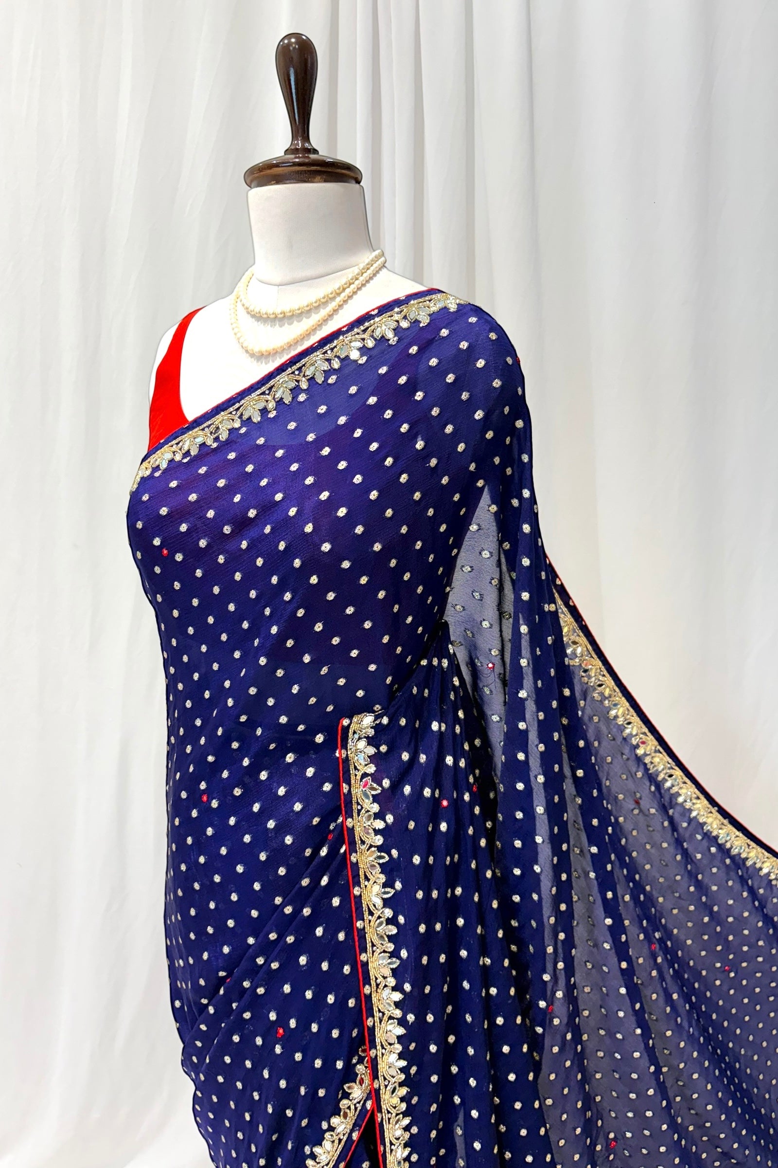 Mirror work zari embellished saree - Peacock blue