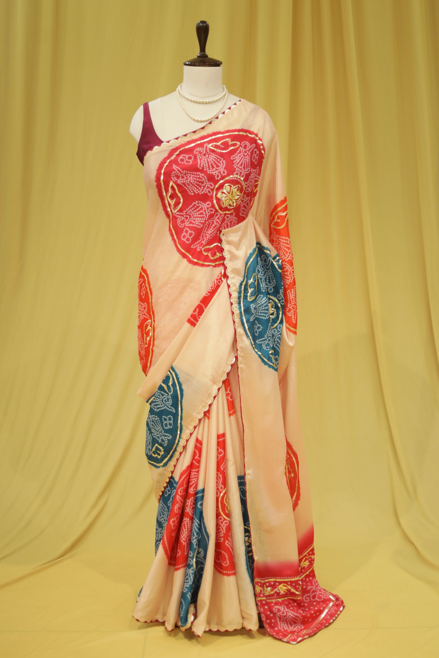 Dola silk bandhani gotta work saree