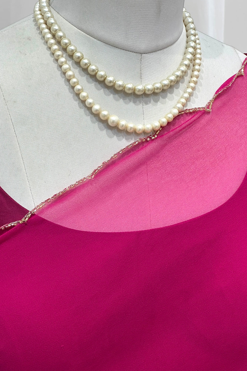 Magenta pink mirror work chiffon saree