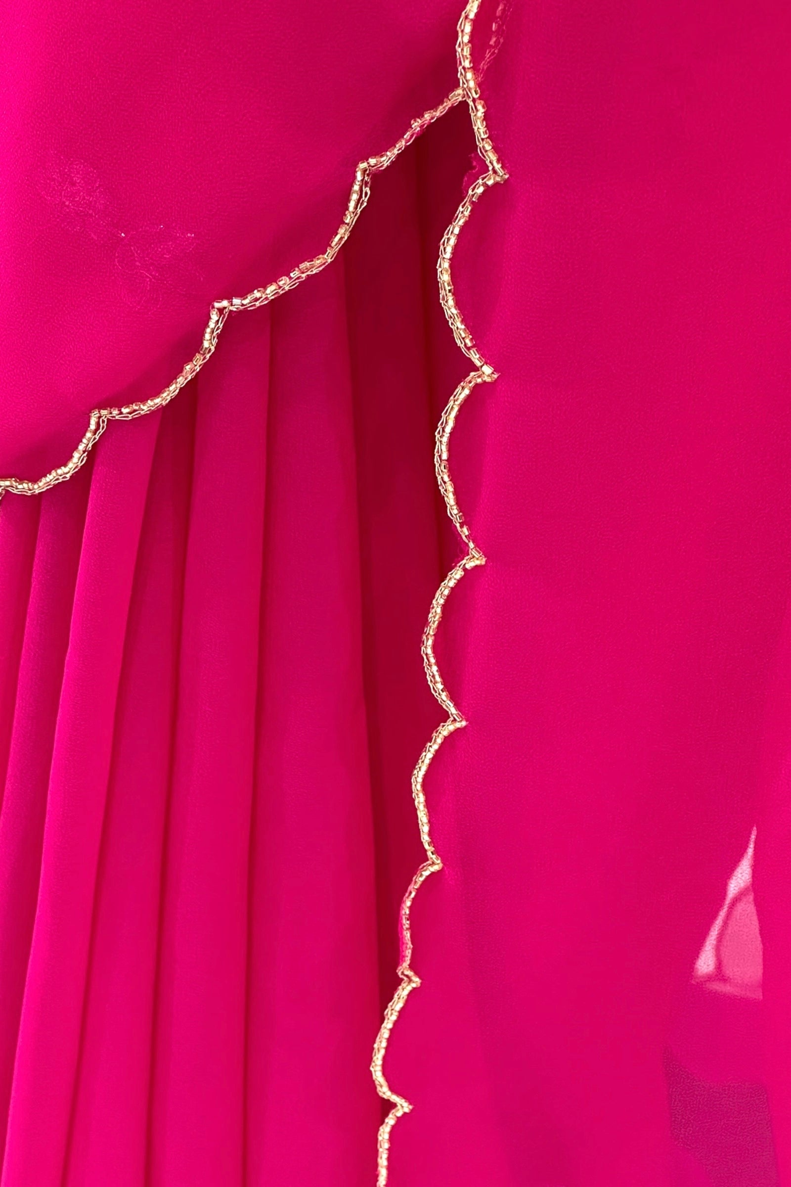 Magenta pink mirror work chiffon saree