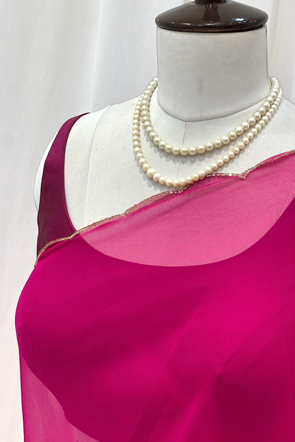 Magenta pink mirror work chiffon saree