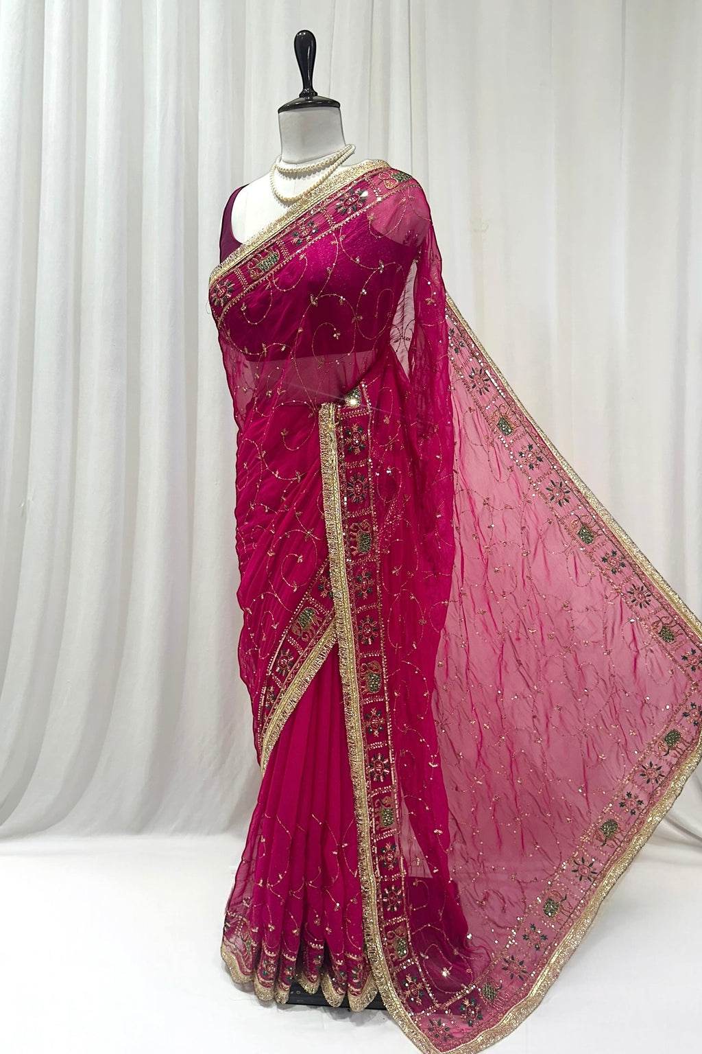 Pink trending zari embroidered saree