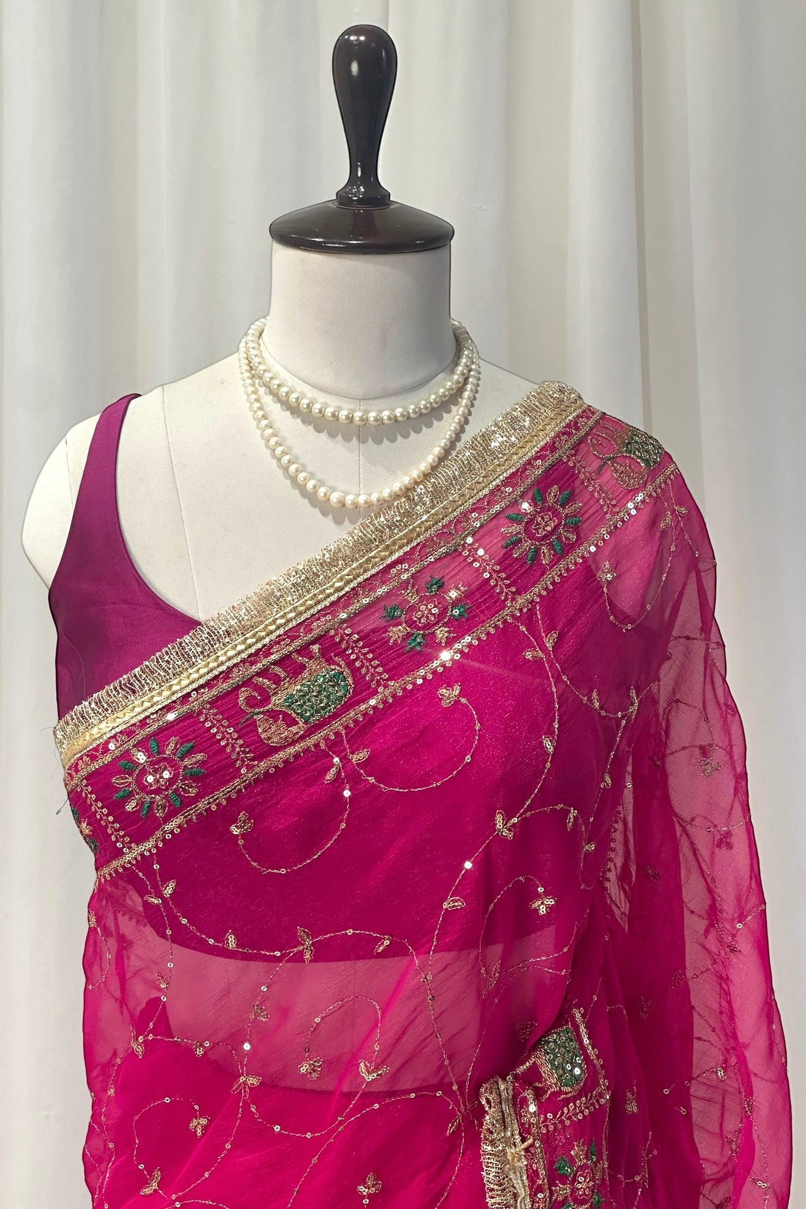 Pink trending zari embroidered saree