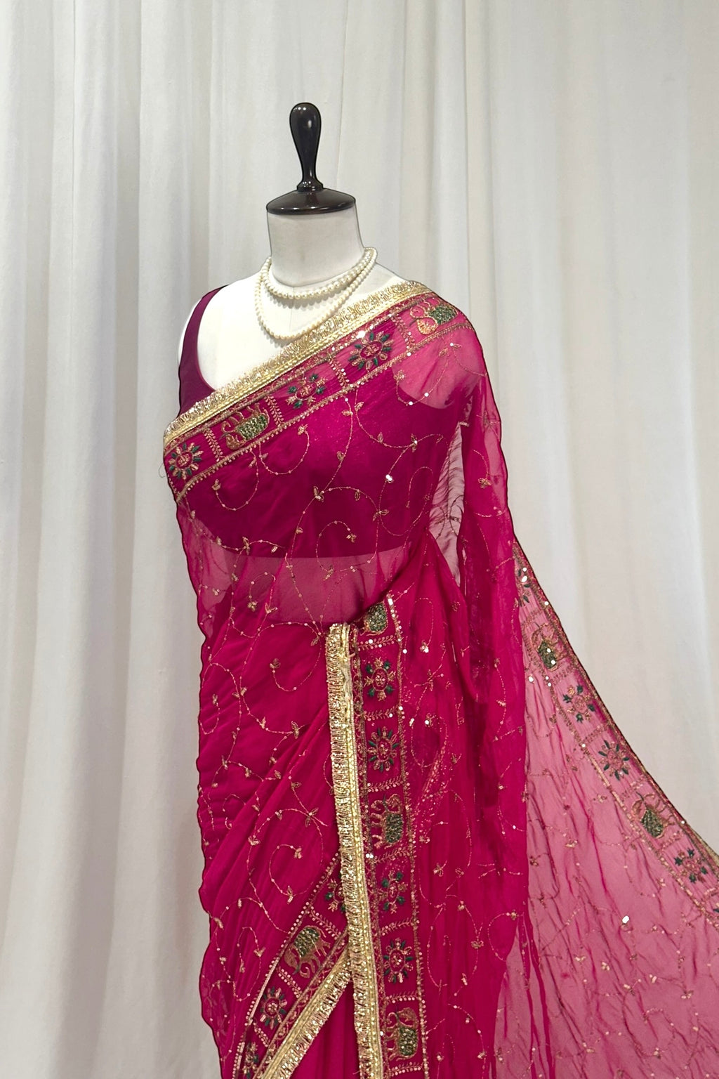 Pink trending zari embroidered saree